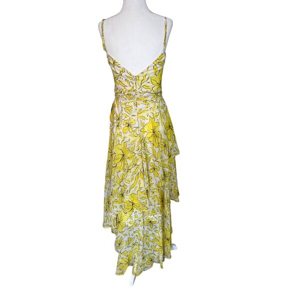 Badgley Mischka Womens Floral Print Dress in Yellow 0 Long Gown Maxi - Picture 6 of 14